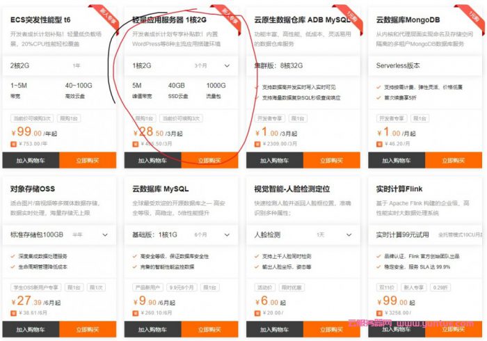 阿里云：1核2G5M云服务器仅28.5元/3月,内置wordpress等8种应用环境(图1)