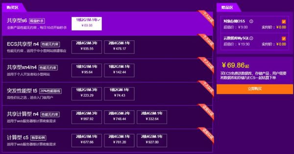 2020年阿里云活动服务器特价 1核2G云服务器仅69.86元/年(图2)