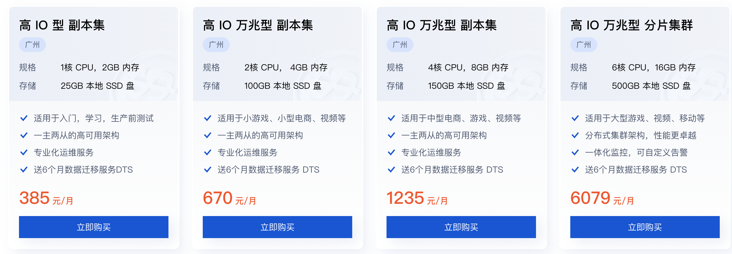 腾讯云MongoDB云数据库，4核 CPU 8GB 内存 1235元/月