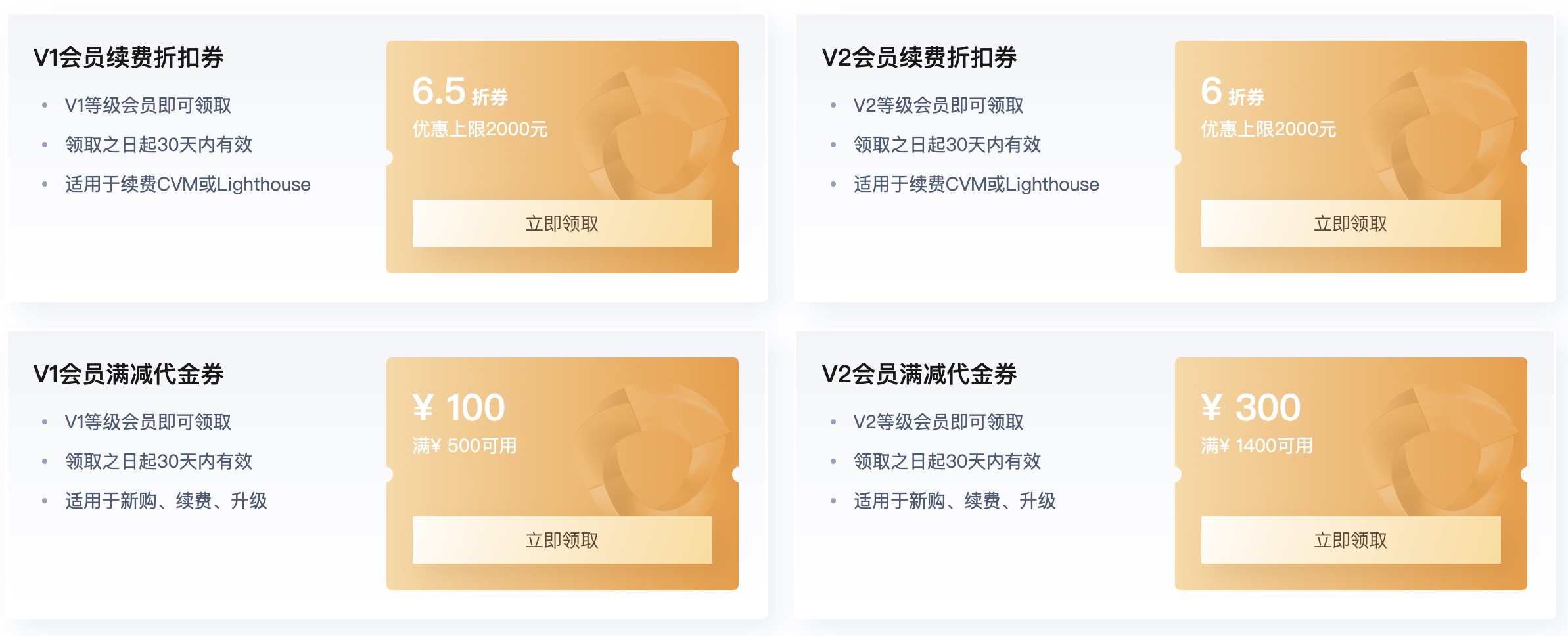 腾讯云会员可领取专属优惠券：续费 6 折折扣券及大额满减代金券！